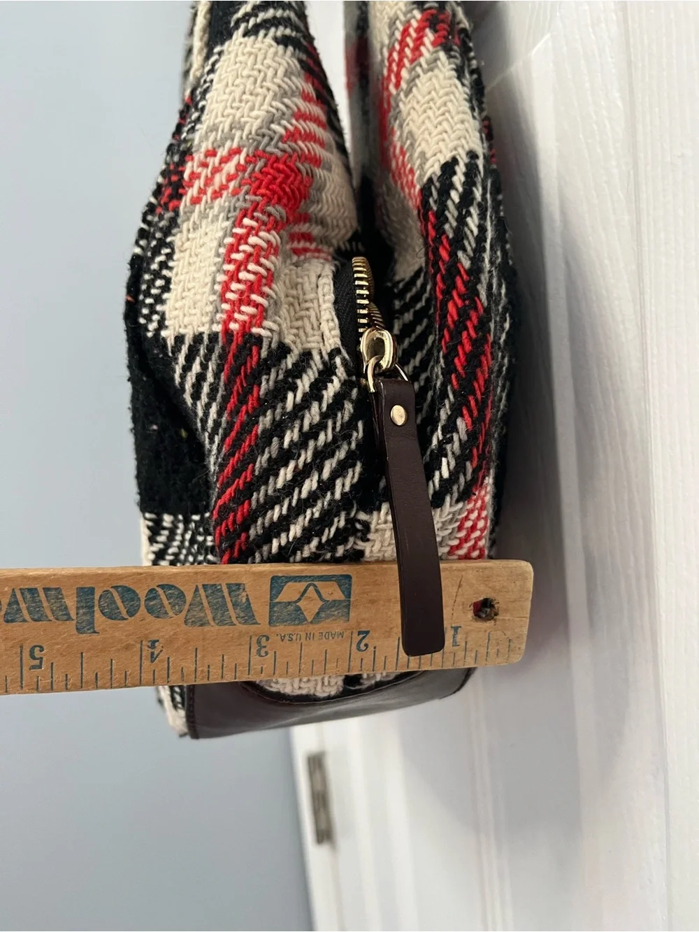 Kate Spade NY Storybook Lining Ruby Park Shon Hobo Bag Plaid Wool Red